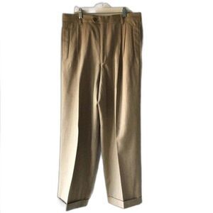 Joseph Abboud Beige 100% Wool Pleated Straight Leg Cuffed Dress Pants Size 33